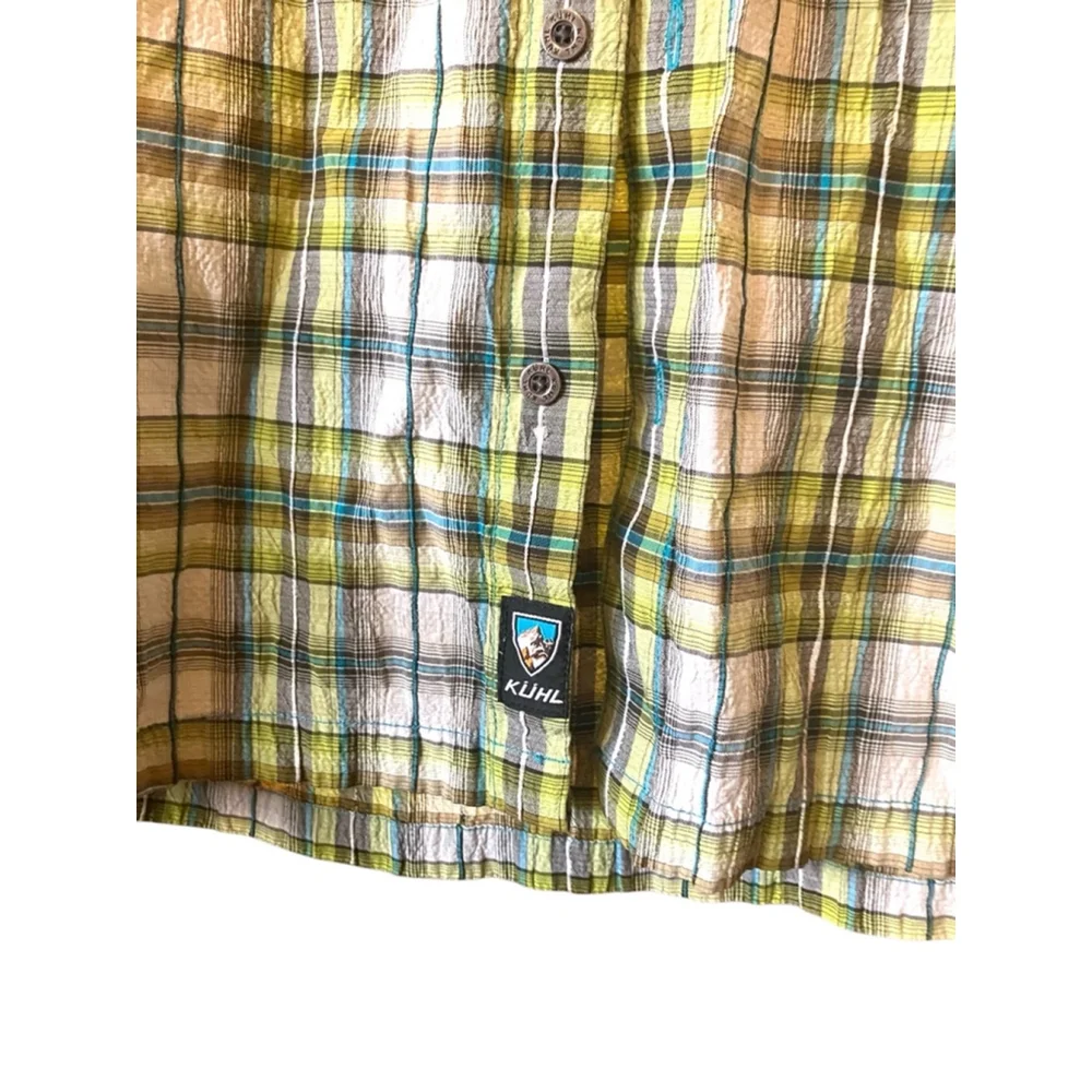 KUHL Stallion Crinkle Short Sleeve Shirt Yellow Green Size S